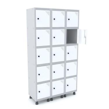 Imagem de Roupeiro de aço 3m 15 portas pitão pandin - cinza/branco