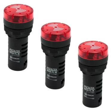 Imagem de 3 Sinalizadores 22mm Sonoro 50dB Led 24Vca/CC - Metaltex