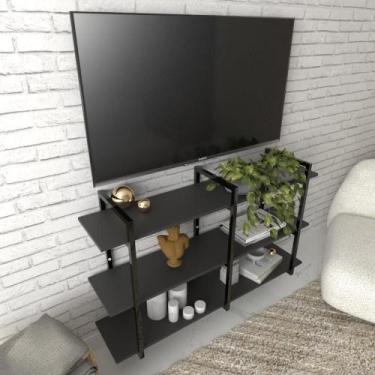 Imagem de Rack Prateleira industrial estante tv sala suspeso retro moderno simpl