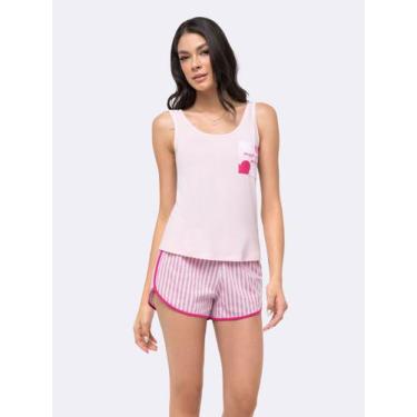 Imagem de Pijama Regata com Short Listrado - Veggi, Rosa, M, Feminino