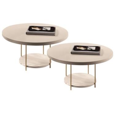 Imagem de Kit 02 Mesas de Centro Para Sala Redonda Tampo MDF Pés Aço Allure B01 