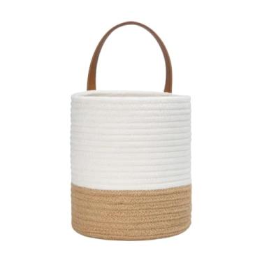 Imagem de SiaBiced Cesta de tecido suspensa, organizador de artigos diversos, decoração de casa, cachorro, gato, caixa de brinquedos, cesta de frutas, cesta de, Cor Linho Branco