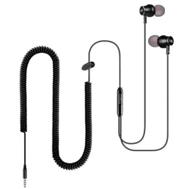 Imagem de Fones de ouvido extra longos para TV e PC, com cabo de extensão espiral de 3 m, controle de volume e microfone, fones de ouvido intra-auriculares com fio para dispositivos de saída de áudio de 3,5 mm,