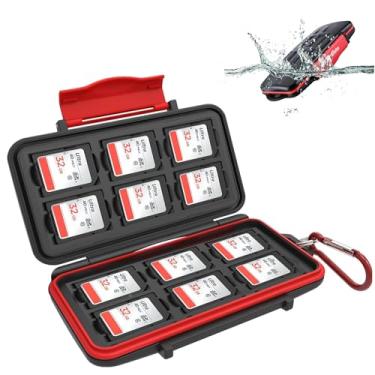 Imagem de Kiorafoto 12 compartimentos SD SDHC SDXC Capa profissional resistente à água antichoque protetor de cartão de memória carteira com mosquetão