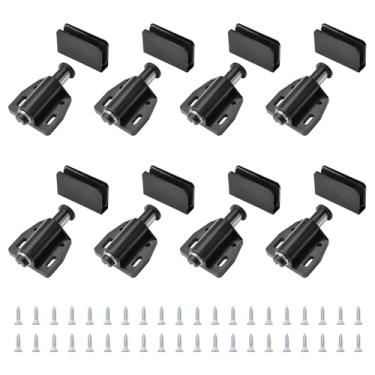 Imagem de UFURMATE 8 conjuntos de fechamentos magnéticos de porta de vidro com trava magnética de toque com braçadeira de armário ajustável, adequada para porta de vidro de balanço livre de 3 a 6 mm (preto)