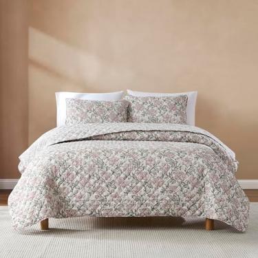 Imagem de Lush Decor Zara Conjunto de 3 peças de colcha reversível com bloco floral, rosa enevoada, floral, estampa de blocos, decoração vintage