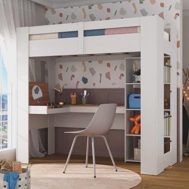 Imagem de Cama Alta Infantil/juvenil Multifuncional com Escrivaninha Penteadeira Agatha