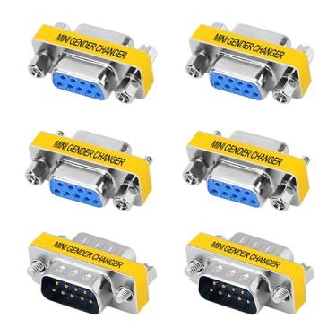 Imagem de Adaptador DB9 de 9 pinos, pacote com 6, conector DB9 macho para fêmea de 9 pinos, acoplador fêmea para fêmea, extensor macho para macho, suporte para mini trocador de gênero, acoplador de cabo serial