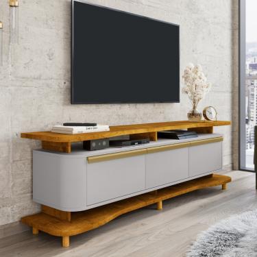 Imagem de Rack para TV Até 75 Polegadas 3 Portas com Pés de Madeira Maciça Guarapari Bechara - Naturale/Off White