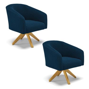 Imagem de Poltrona Decorativa Giratória MA30 kit 2 Stella Bouclê Azul D03 - D`Rossi