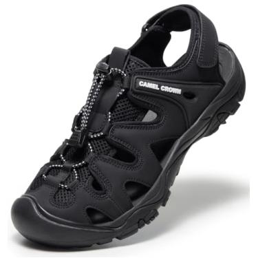 Imagem de CAMEL CROWN Sandálias masculinas confortáveis de verão respiráveis sandálias de praia ajustáveis para acampamento ao ar livre sandálias esportivas esportivas para viagens aquáticas, caminhadas, Preto