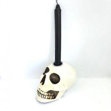 Imagem de Imagem Cranio Porta Velas Branco Escultura Resina Estatua 10 Cm - Lua 