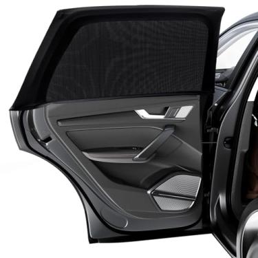 Imagem de PEYOU Persianas de janela de carro para bebê, pacote com 2, protetor solar traseiro de elastano elástico e respirável para bebês bloqueia efetivamente os raios UV, brilho do sol e mosquitos para