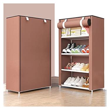 Imagem de Organizador de armazenamento portátil para armário organizador de sapatos de pé livre? Sapateira com capa de tecido não tecido à prova de poeira e armário de guarda-roupa com zíper (cor: marrom