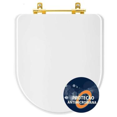Imagem de Assento Sanitário Poliester Antibacteriano Carrara Branco Para Vaso Deca Com Ferragem Dourada
