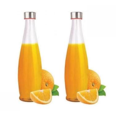 Imagem de Kit Com 2 Garrafas Vidro Transparente 1 Litro P/Geladeira Água Suco C/Tampa Inox(2)