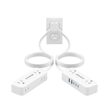 Imagem de kakahigh Cabo De Extensão Dividido De 10 Pés (5 Pés De Cada Lado), Cabo De Extensão Duplo Com Plugue Plano Único E 4 Tomadas Ca, 2 Usb-A E 3 Usb-C (24 W/4,8 A), Estação De Carregamento De Mesa De Ca