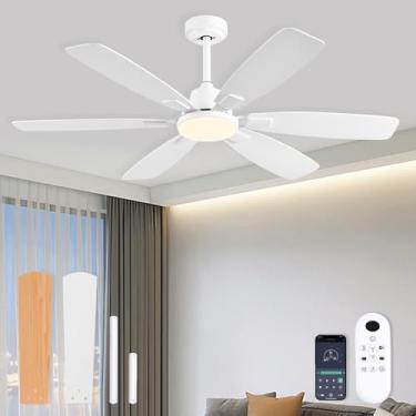 Imagem de Ayaoty Ventiladores De Teto Com Luzes, Ventilador De Teto De 52 Polegadas Com Luz E Controle Remoto, Regulável Em 3 Circuitos, Motor Cc Reversível De 6 Velocidades, Ventilador De Teto Branco Modern