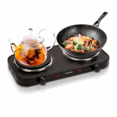 Imagem de MOOESSVE Fogão Elétrico De Bancada Com Queimador Duplo De Ferro Fundido, 1800 Watts, Com Temperatura Ajustável, 6,1" Para Dormitório, Escritório, Casa, Acampamento, Compatível Com Todos Os Utensílio