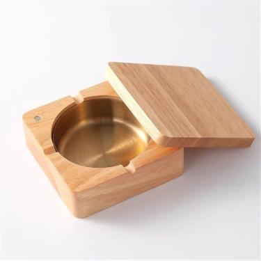 Imagem de Cinzeiro Cinzeiro quadrado com tampa Cinzeiro com cinzeiros removíveis de aço inoxidável Cinzeiro portátil para restaurante de escritório doméstico etc. Cinzeiro de Mesa(Gold)