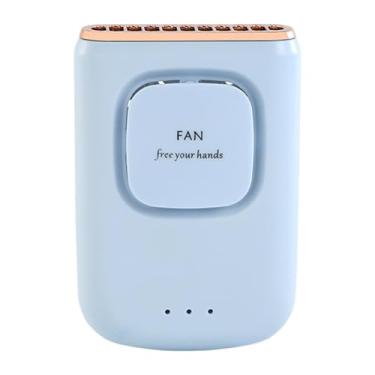 Imagem de Ioensy Ventilador de pescoço pendurado 3 velocidades práticas de baixo ruído handheld/desktop/cintura fã USB para caminhadas para caminhadas ao ar, Azul