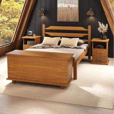 Imagem de Conjunto de Quarto 1 Cama 2 Mesas de Cabeceira e Baú Porteira Mogno Mel