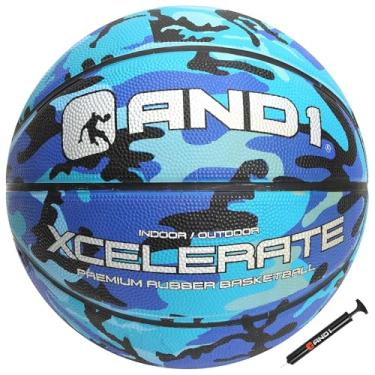 Imagem de AND1 Bola de basquete de borracha Xcelerate (esvaziada com bomba incluída): tamanho oficial 7 (75 cm), feita para jogos de basquete interno/externo, camuflagem azul