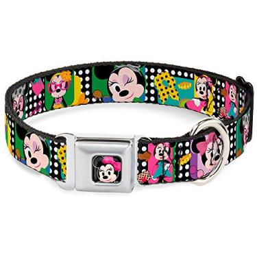 Imagem de Buckle-Down Coleira para cães com fivela de cinto de segurança – Mini Minnie Fashion Poses/Bolinhas Preta/Branca/Multicolorida – 3,8 cm de largura – Serve para pescoço de 40,6 a 58,4 cm – Médio