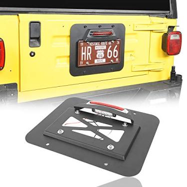 Imagem de Hooke Road Kit de realocação de placa de licença para eliminar pneu sobressalente Wrangler com luz iluminada e terceira luz de freio para Jeep Wrangler TJ e Unlimited 1997-2006