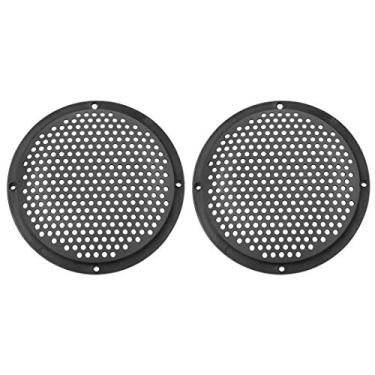 Imagem de X AUTOHAUX 2 peças de capa de alto-falante de áudio de plástico de 5 polegadas de tela subwoofer Grill Horn Guard Decorative Circle Grille Protector Preto para carro