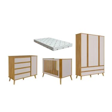 Imagem de Quarto Bebe Moveis Peroba Berço 3x1, cômoda e Guarda Roupa Theo + colchao