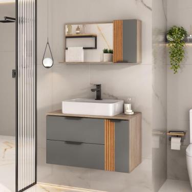 Imagem de Conjunto Gabinete Banheiro DOLPHIN 80cm RIPADO LUXO - MOVEIS JOIA, Mad