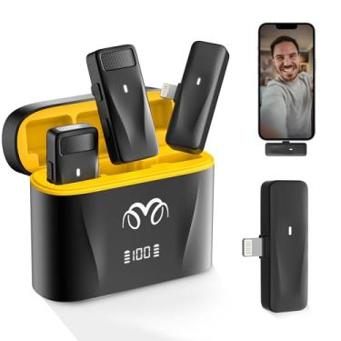 Imagem de Threesheep Microfone Lavalier sem fio 2,4 GHz 360° omnidirecional lapela microfone com capa de carga botão de redução de ruído compatível com Tiktok, YouTube, Podcast Streaming ao vivo iluminação