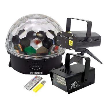 Imagem de Kit Iluminação Para Festa Dj Balada Globo Magic Projetor E Strobo Bran