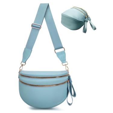 Imagem de Bolsa tiracolo feminina de nylon, pochete espaçosa, bolsa tiracolo grande com alça ajustável, Azul