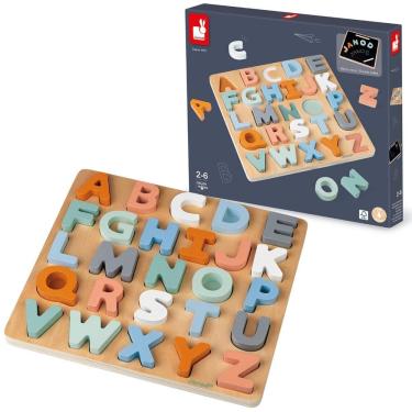 Imagem de Lousa Alfabética 2 em 1 com 27 Peças Diáticas em Madeira - Janod