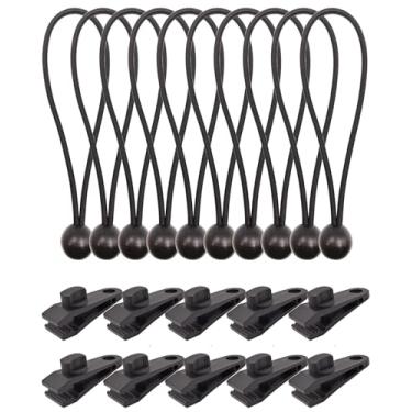 Imagem de BINCKIN Clipe de lona para serviço pesado, pacote com 20 cabos elásticos com conjunto de clipes, grampos de lona resistentes para cobertura de toldo de piscina, capa de carro (preto)