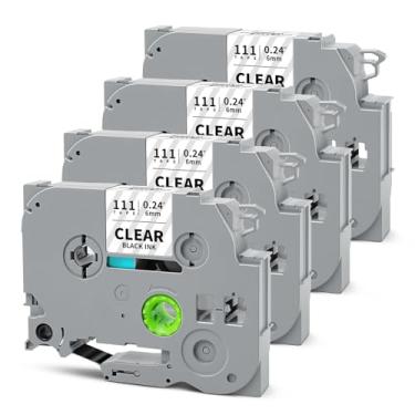 Imagem de HUIMAZJIA Fita transparente laminada Tze111 6 mm 0,6 cm compatível com fita adesiva Brother 6 mm Tze-111 Tz-111 P Touch Tz Tze 6 mm 1/10.2 cm preta em etiqueta transparente para PTH110 PTD210 PT-D220