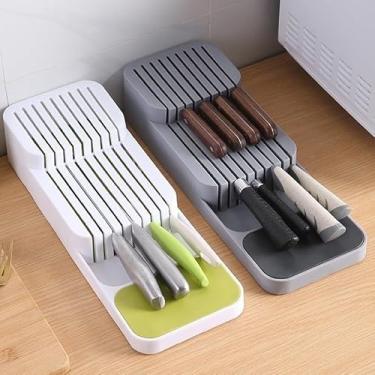 Imagem de Porta Talheres Gaveta Organizador Separador Cozinha Colher Garfo Faca Divisoria Pratico Casa(Faca,Cinza)