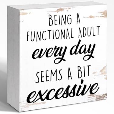 Imagem de WUZYOU Decoração de parede com sinal de caixa de madeira de afirmação inspiradora, sendo um bloco de madeira funcional para adultos, decoração de mesa, mesa de escritório, decoração motivacional