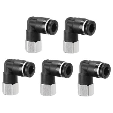 Imagem de HARFINGTON 5 peças PLF1/4-N01 Cotovelo fêmea pneumático tubo de 1/10.2 cm OD x 1/20.3 cm NPT 90 graus para conectar acessórios de tubo de ar conexão rápida para máquina pneumática preto