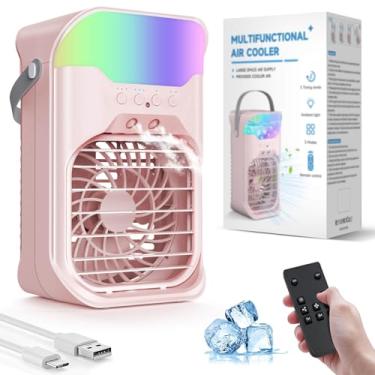 Imagem de Ar condicionado portátil, 1500 ml, pás de ventilador removíveis e laváveis, função de temporizador, 4 velocidades, 2 névoas frias, luz de 7 cores, resfriador de ar evaporativo pessoal para casa