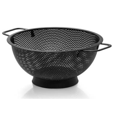 Imagem de Escorredor preto para cozinha, 3 litros, coador de massa de aço inoxidável com alça, coador de macarrão para frutas, legumes, cozinhar alimentos, pode ser lavado na lava-louças