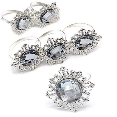 Imagem de Grenerics Conjunto De 6 Porta-Guardanapos Com Strass Prateados Brilhantes Para Banquetes Casamento, Decoração Mesa Jantar E Feriados Da Baryuefull