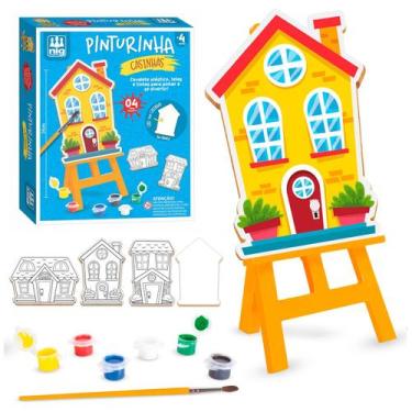 Imagem de Kit De Pintura Didático Casinha Com 4 Telas 6 Tintas Pincel E Cavalete