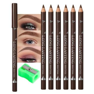 Imagem de WanTuoluo Conjunto De 6 Lápis Sobrancelha Com Apontador, Madeira Núcleo Rígido, Perfeito Para Sobrancelhas E Delineador, À Prova D'Água Suor, Maquiagem Iniciantes (Marrom, Pacote 6)