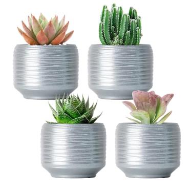 Imagem de Bestseler Conjunto de mini vasos de suculentas – vasos de cerâmica de 7,6 cm com drenagem para plantas de interior, pequenos vasos de flores decorativos para cactos e plantas domésticas, conjunto de 4