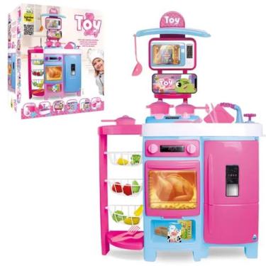 Imagem de Brinquedo Bancada Cozinha Completa Toy Chef - 0571 Samba Toys, Rosa e 