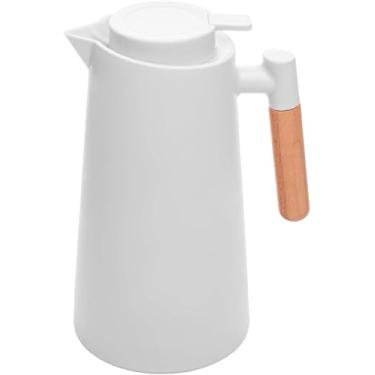 Imagem de Garrafa Térmica com Cabo de Madeira, 1 Litro, Branca, Aço Inox, 25cm x 13cm