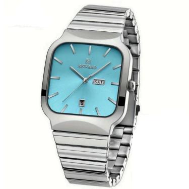 Imagem de Relógio De Quartzo Masculino Design Esportivo Quadrado Em Aço Inoxidavel Impermeavel Prata